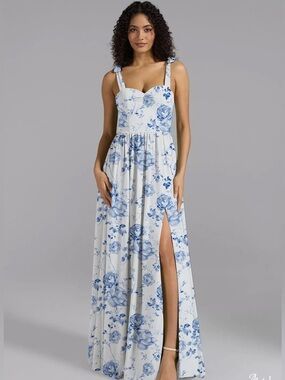 AW Bridal Lula Dress in Blue Botanical Floral